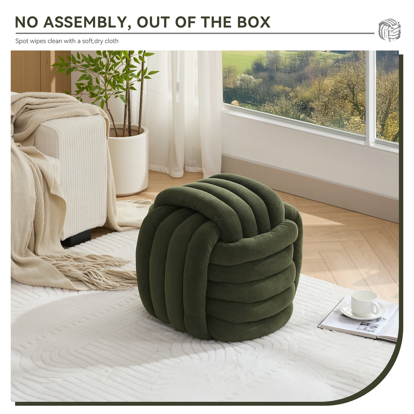 Modern Chenille Ottoman - Comfortable Footstool, Green
