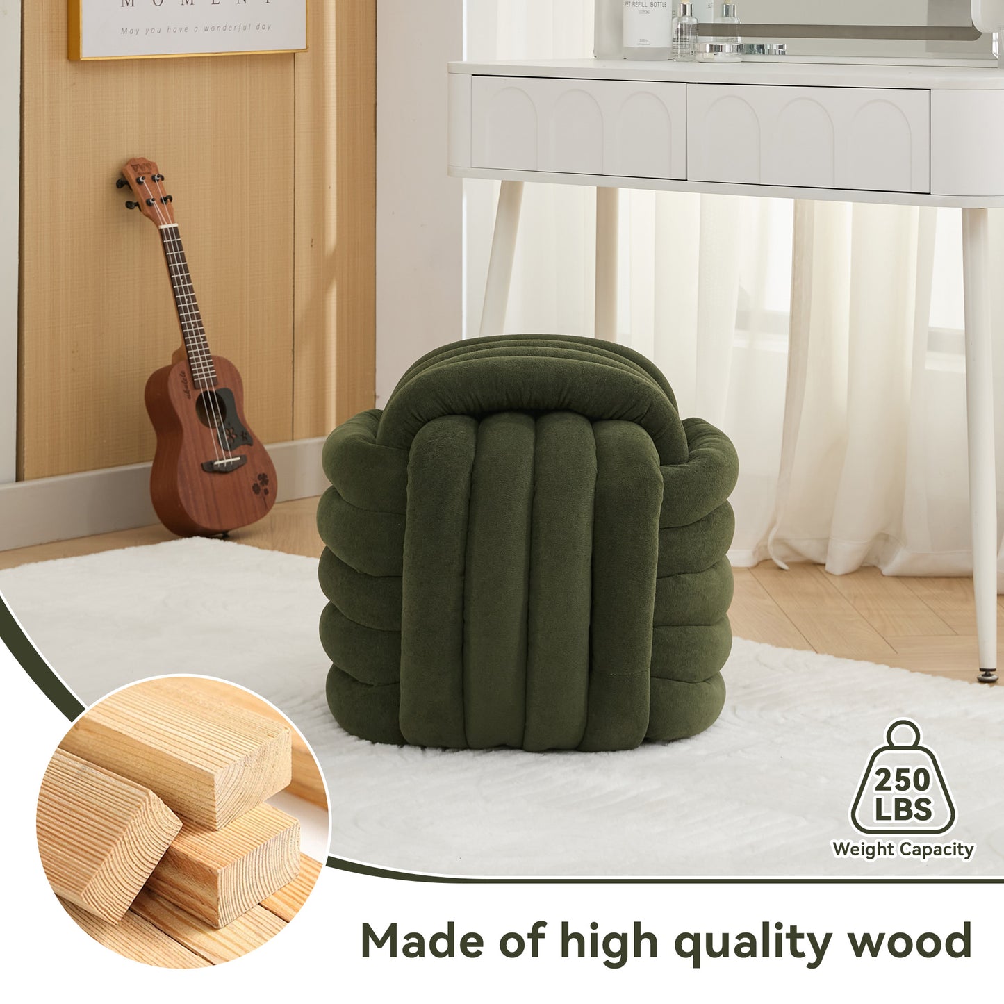 Modern Chenille Ottoman - Comfortable Footstool, Green