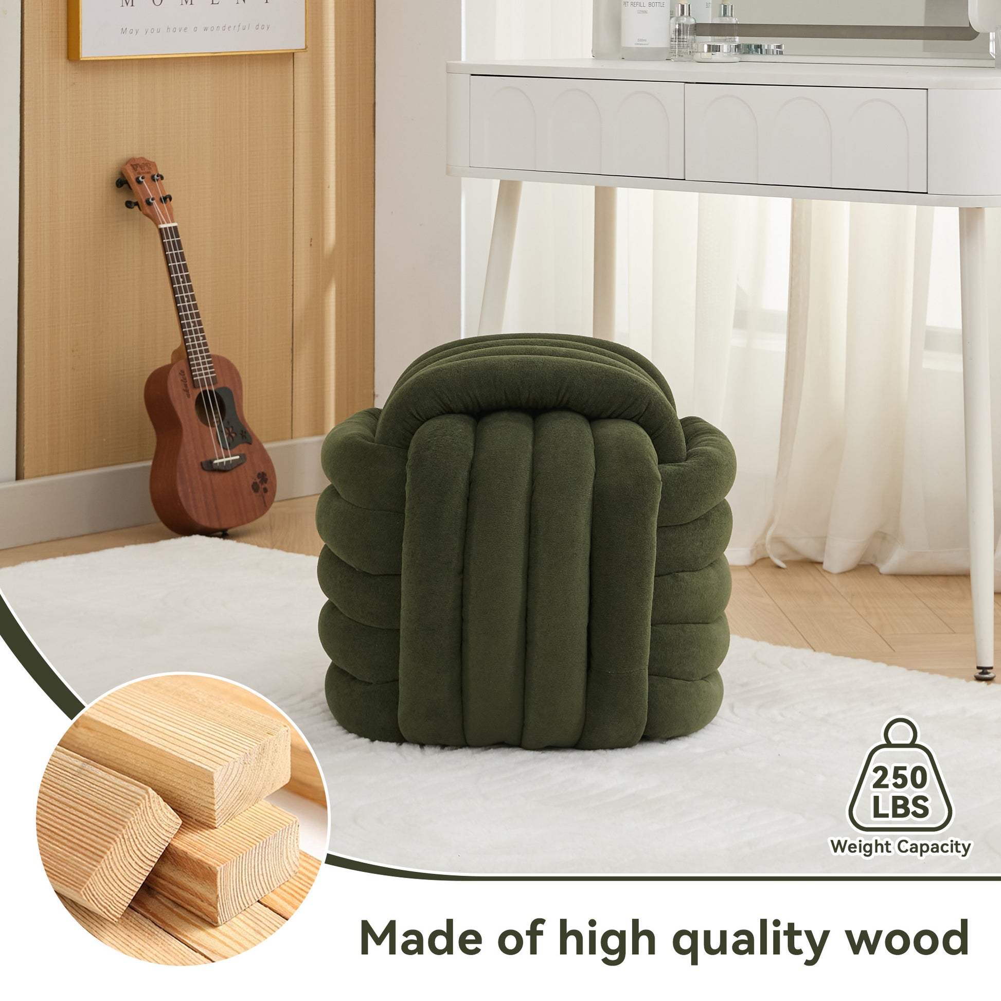 Modern Chenille Ottoman - Comfortable Footstool, Green