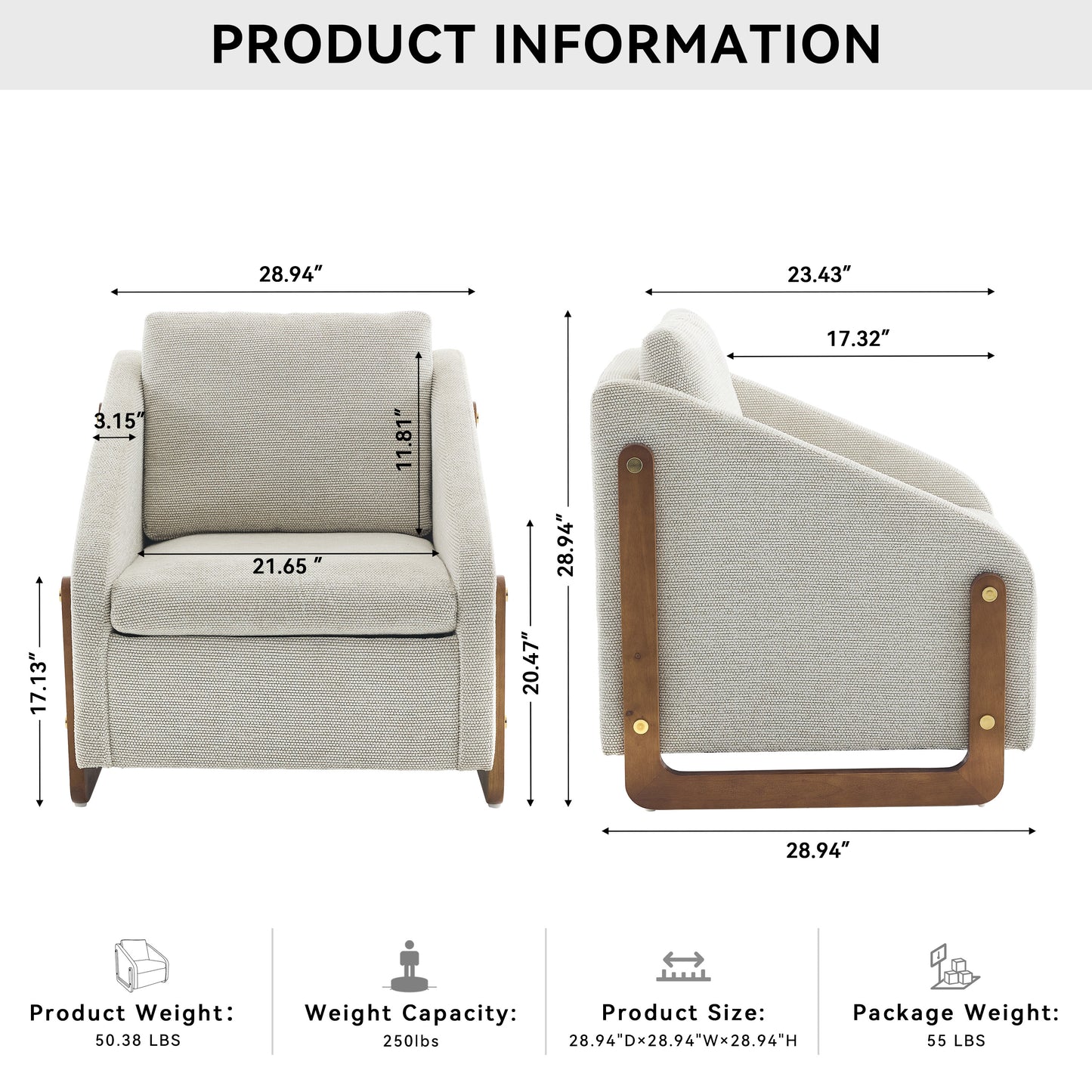 Beige Chenille Armchair - Modern Accent Chair
