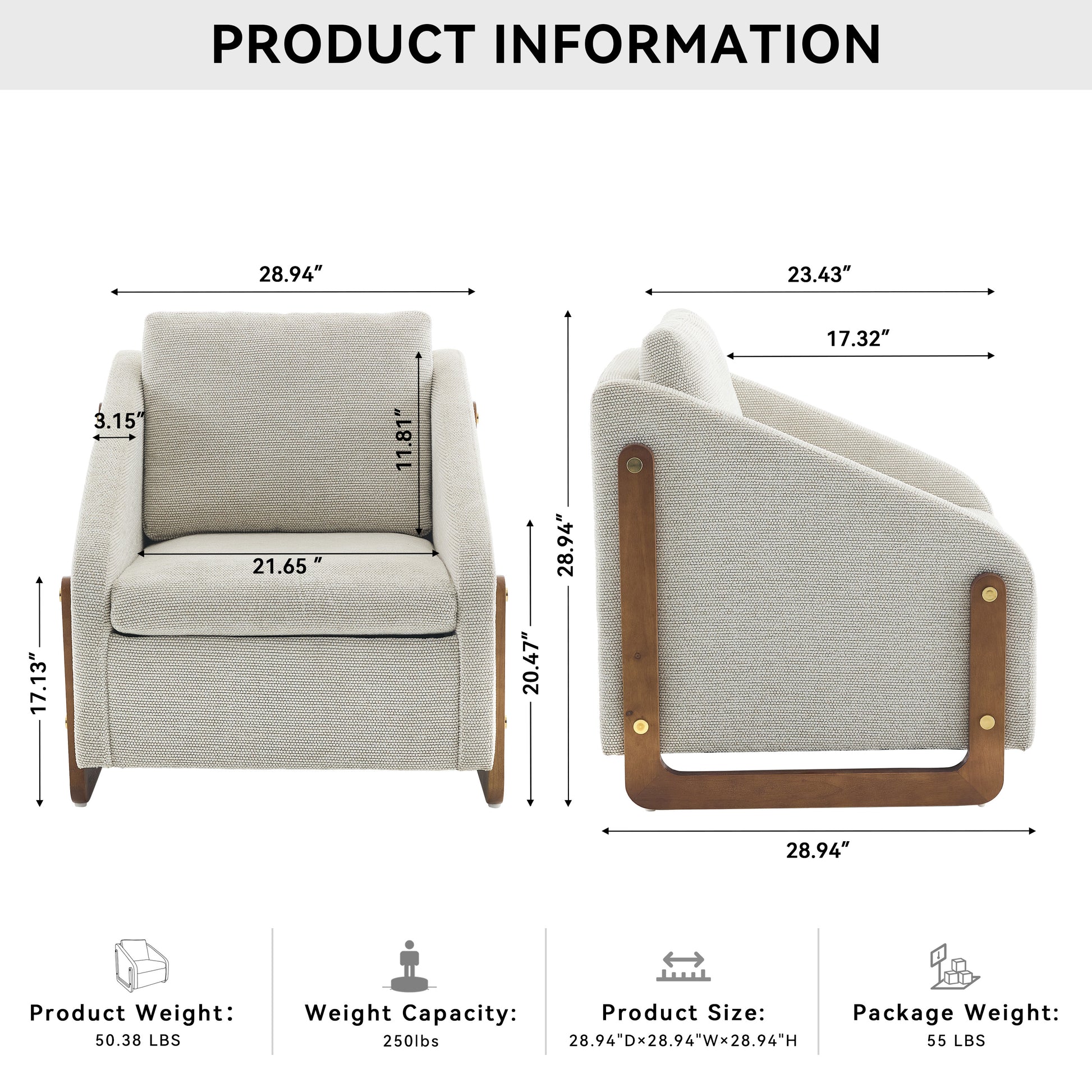 Beige Chenille Armchair - Modern Accent Chair
