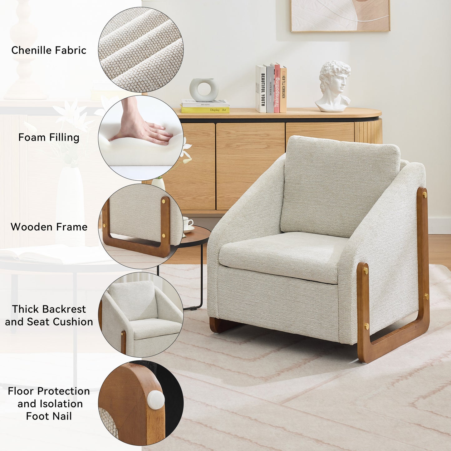 Beige Chenille Armchair - Modern Accent Chair