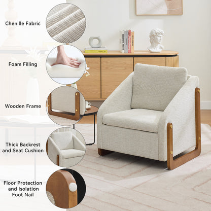 Beige Chenille Armchair - Modern Accent Chair