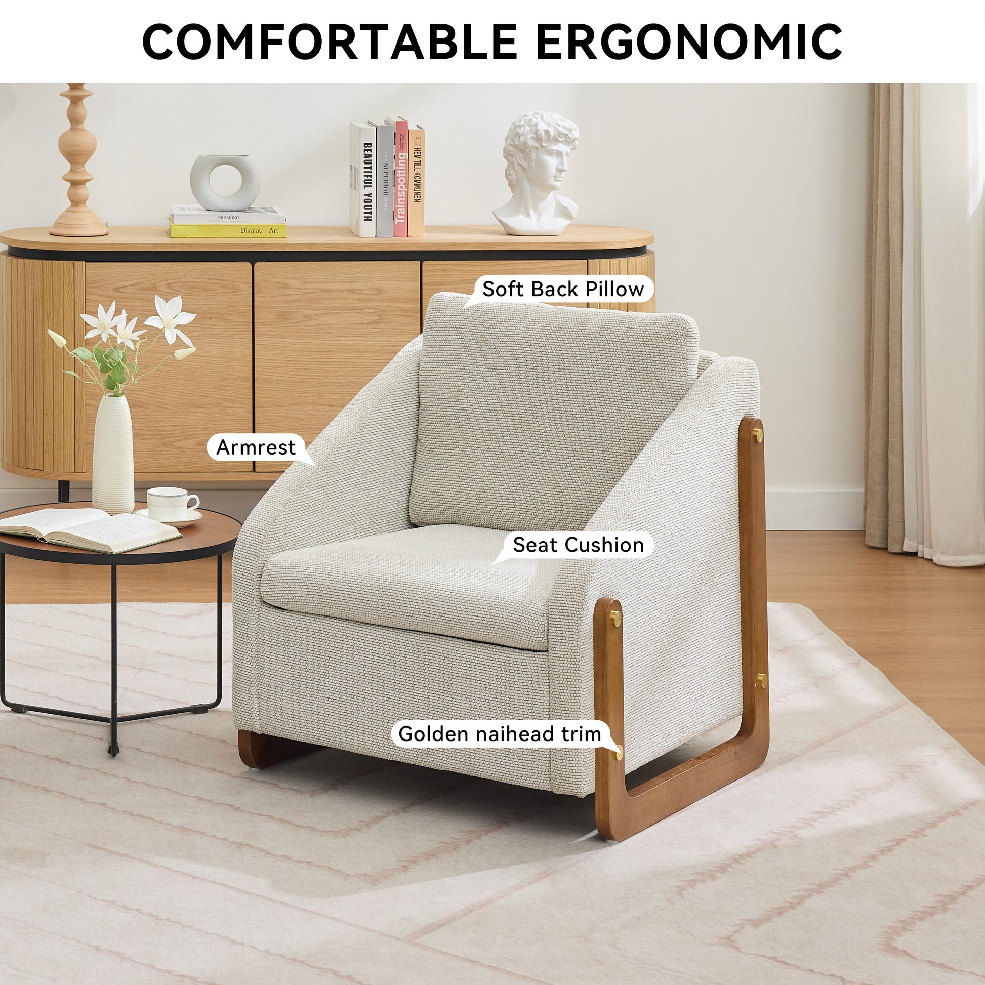 Beige Chenille Armchair - Modern Accent Chair