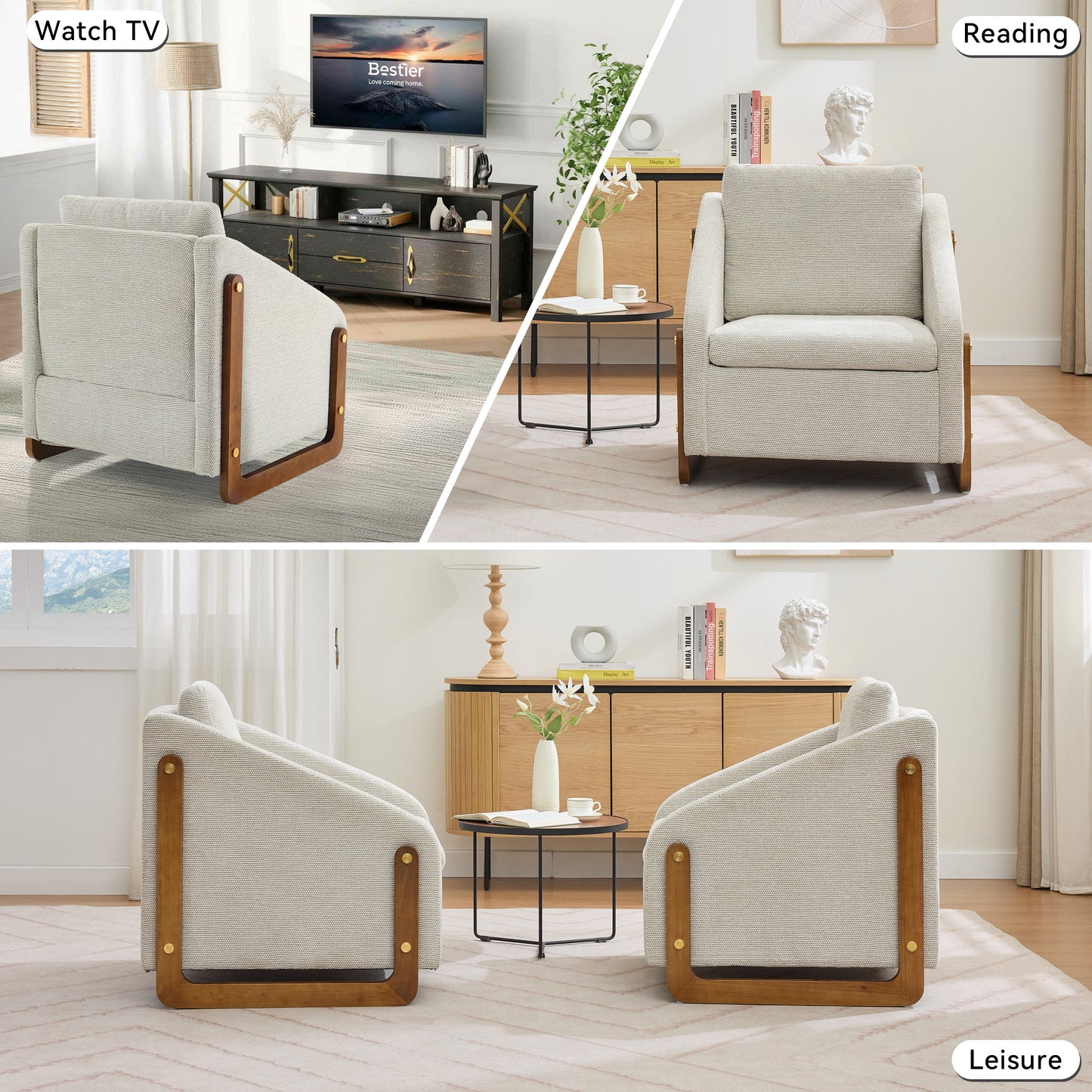 Beige Chenille Armchair - Modern Accent Chair