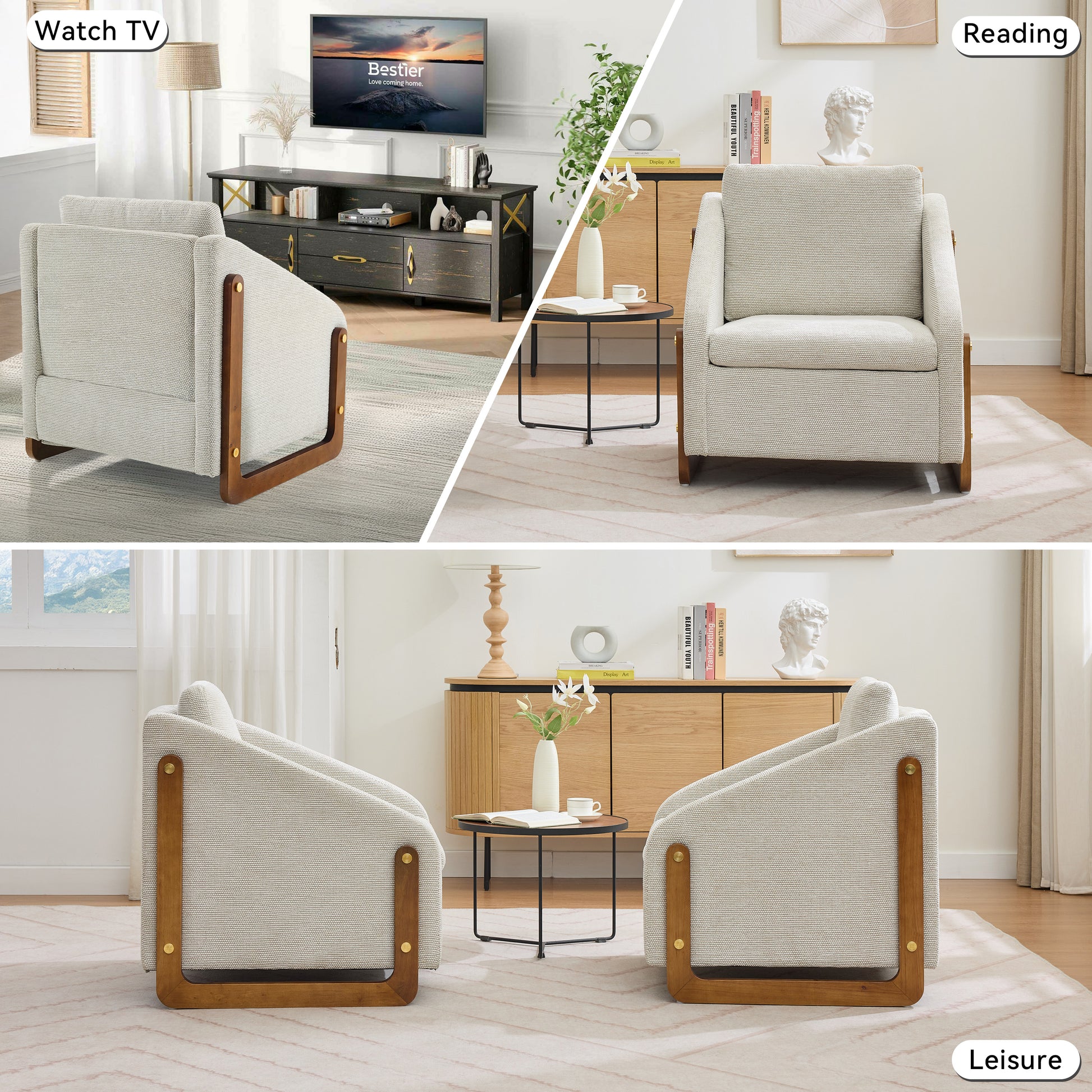 Beige Chenille Armchair - Modern Accent Chair