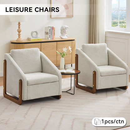 Beige Chenille Armchair - Modern Accent Chair
