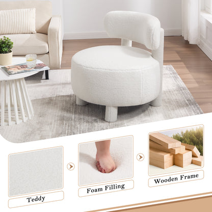 White Teddy Accent Chair - Curved Backrest, Solid Wood Legs for Living Room