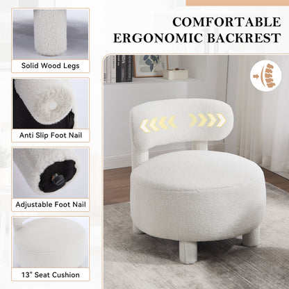 White Teddy Accent Chair - Curved Backrest, Solid Wood Legs for Living Room