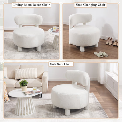 White Teddy Accent Chair - Curved Backrest, Solid Wood Legs for Living Room