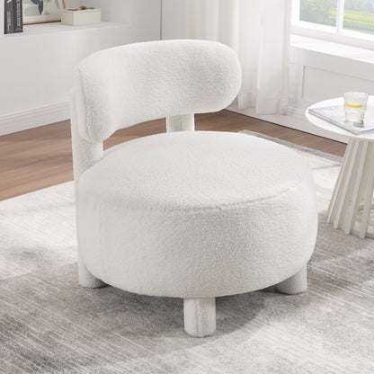 White Teddy Accent Chair - Curved Backrest, Solid Wood Legs for Living Room
