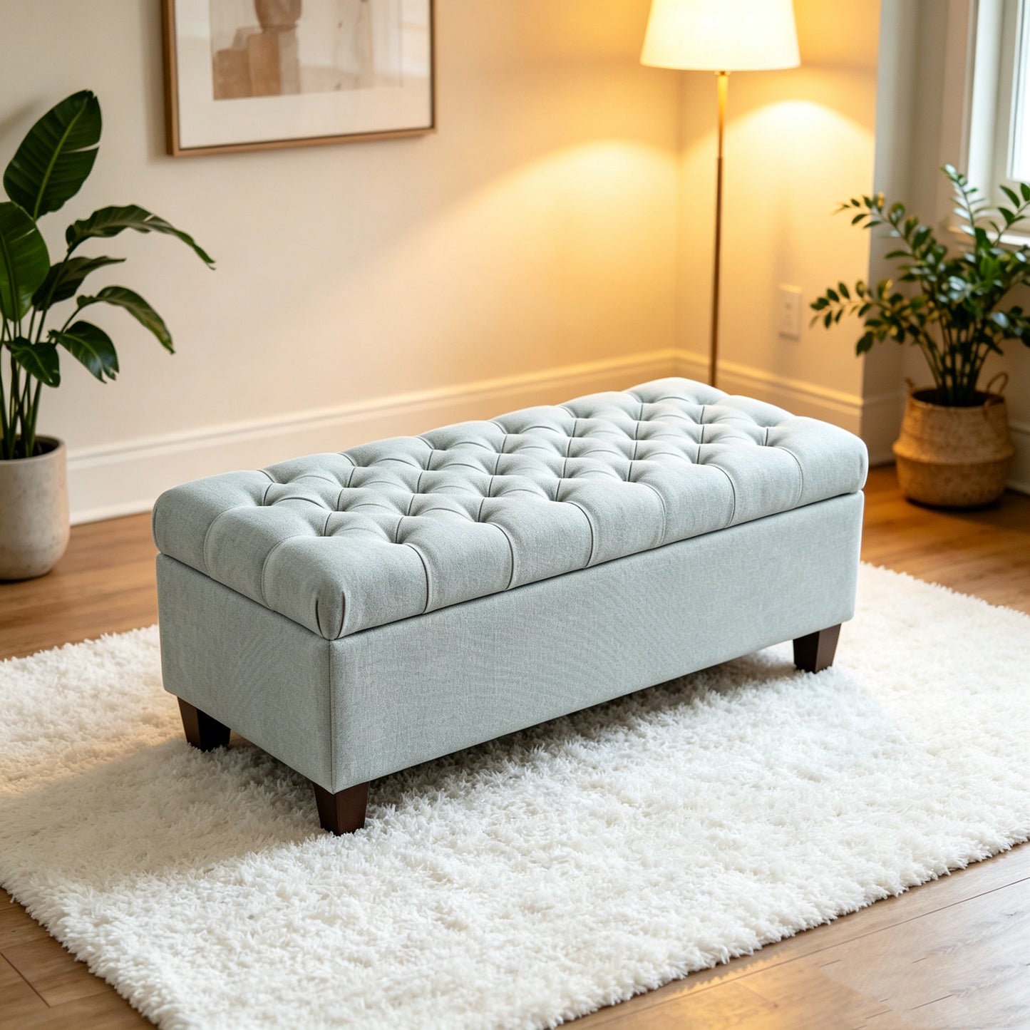 50.25" Storage Ottoman Bench - baby Blue Storage Bench End of Bed with Safety Hinges, Footrest Stool for Living, Dining Room, Entryway and Hallway