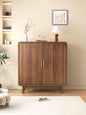 Walnut-finish carved side cabinet and dining cabinet with storage function and adjustable shelves, decorative cabinet, suitable for kitchen, dining room, entryway, living room, corridor and office.