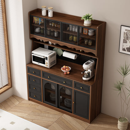 63'' W Buffet Storage Cabinet with Hutch - Brown Black