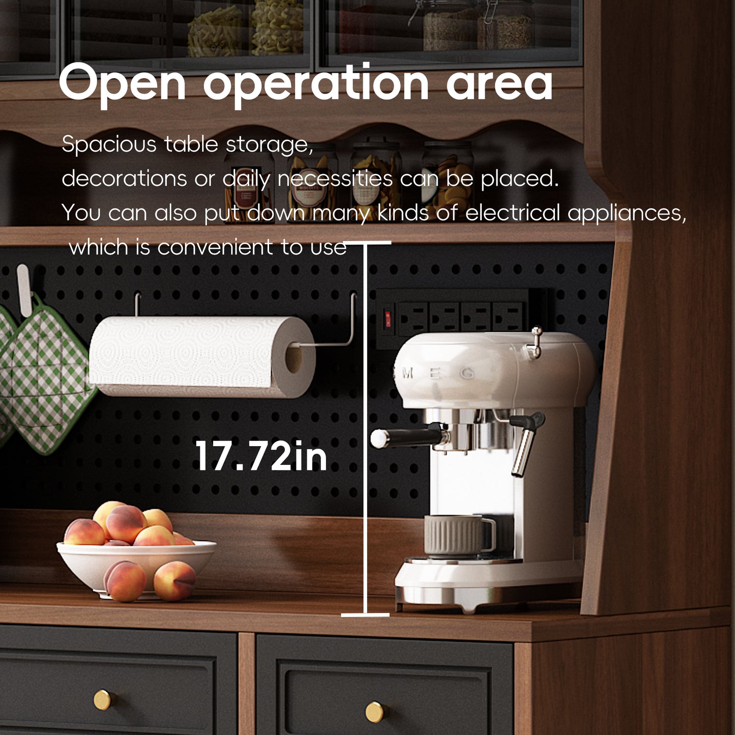 63'' W Buffet Storage Cabinet with Hutch - Brown Black