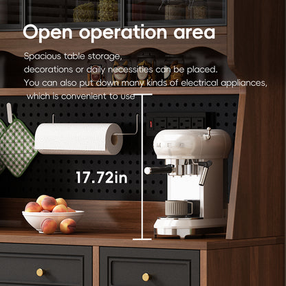 63'' W Buffet Storage Cabinet with Hutch - Brown Black