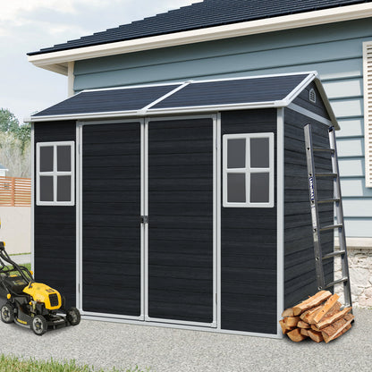 8 x 6ft  Resin Outdoor Storage Shed Waterproof Shed with Floor & Two Windows & Lockable Door, Tool Shed for Garden, Patio, Backyard ,Black