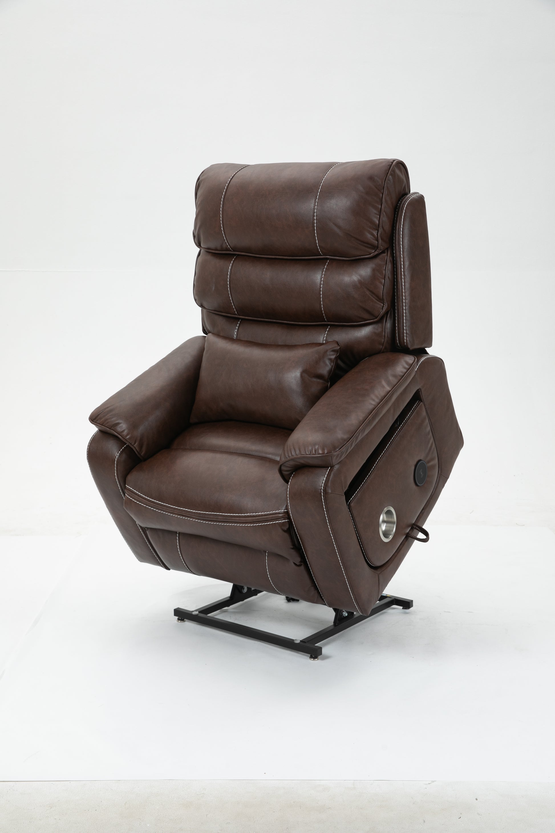 Brown Technical Leather Recliner with 180 Degree Flat Lie Function for Living Room