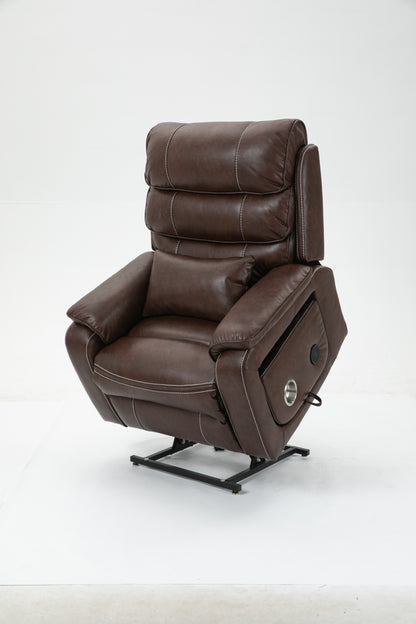 Brown Technical Leather Recliner with 180 Degree Flat Lie Function for Living Room