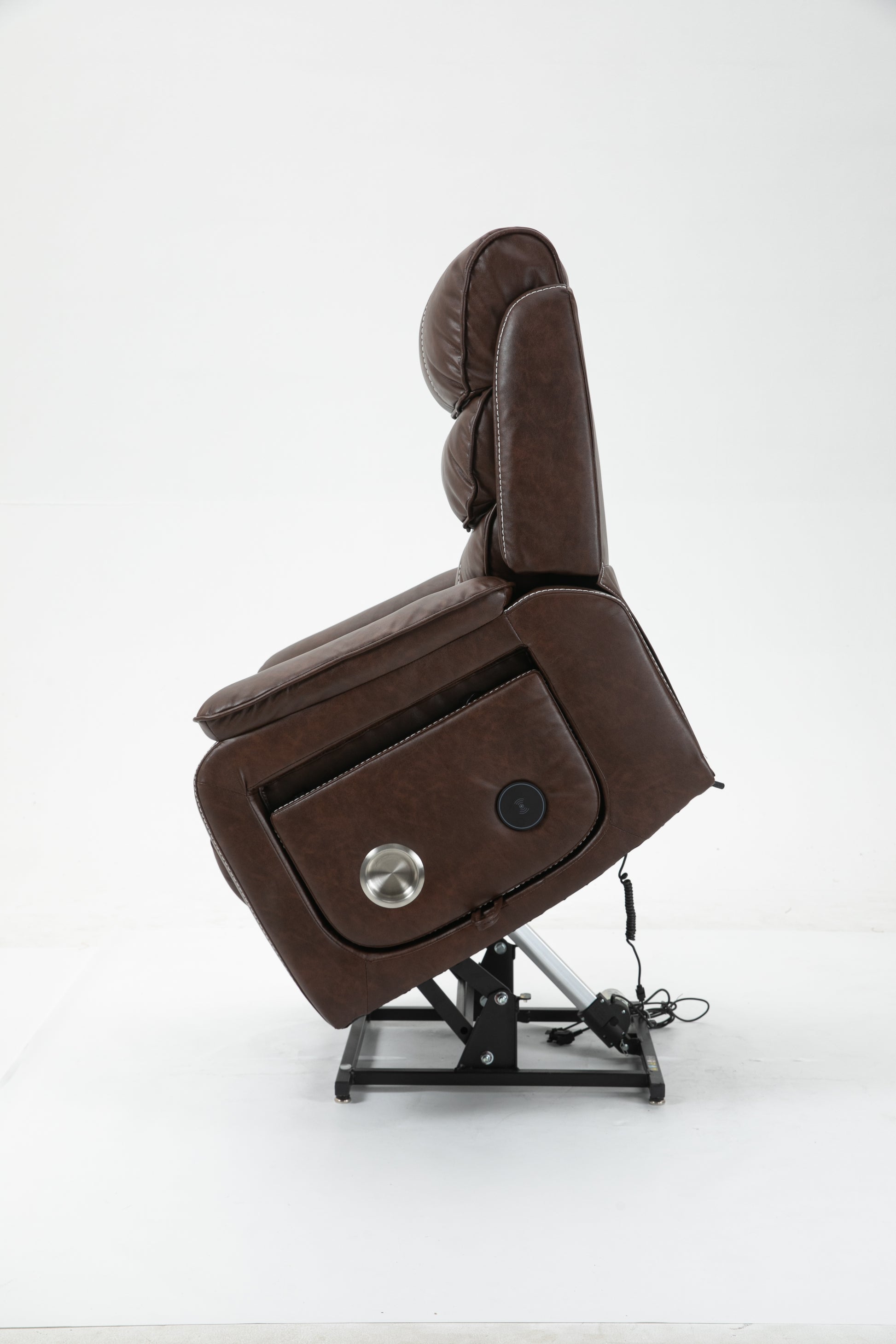Brown Technical Leather Recliner with 180 Degree Flat Lie Function for Living Room