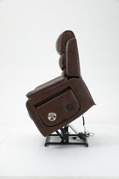 Brown Technical Leather Recliner with 180 Degree Flat Lie Function for Living Room