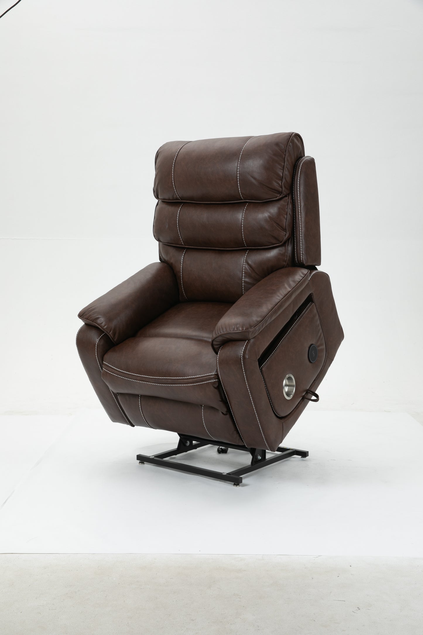 Brown Technical Leather Recliner with 180 Degree Flat Lie Function for Living Room