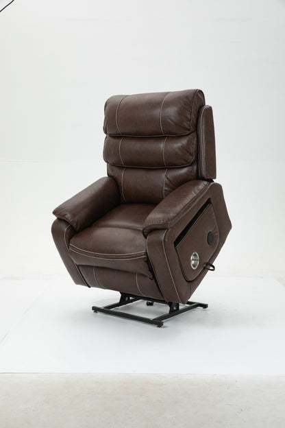 Brown Technical Leather Recliner with 180 Degree Flat Lie Function for Living Room