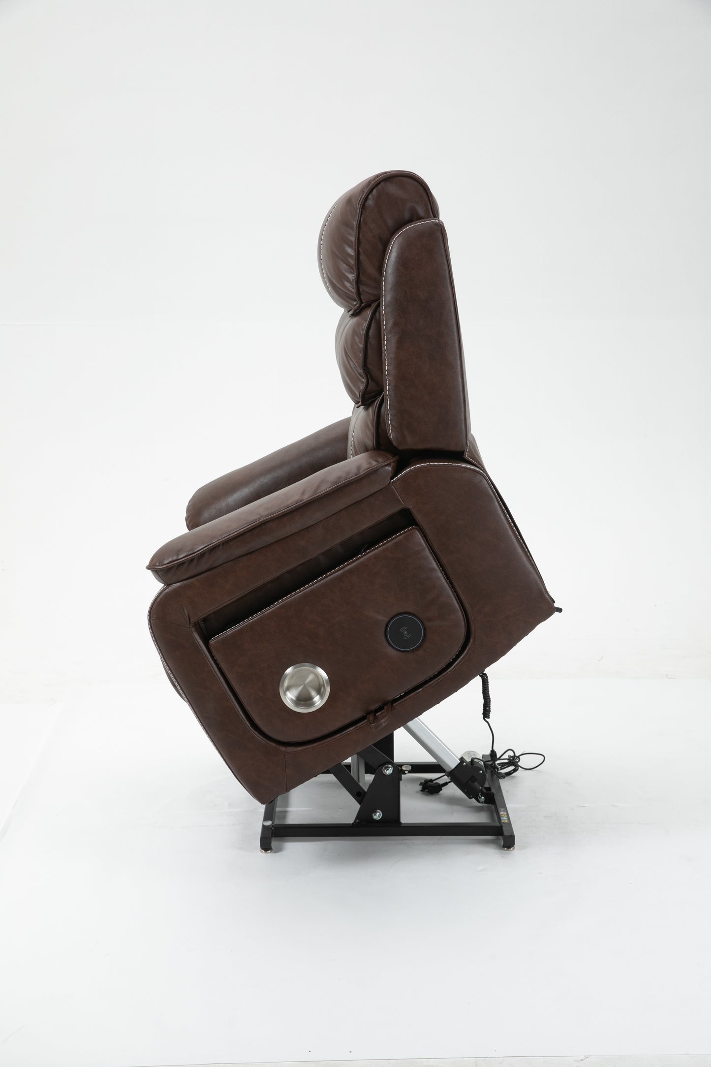 Brown Technical Leather Recliner with 180 Degree Flat Lie Function for Living Room