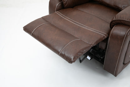 Brown Technical Leather Recliner with 180 Degree Flat Lie Function for Living Room