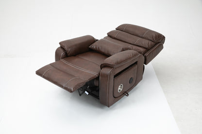 Brown Technical Leather Recliner with 180 Degree Flat Lie Function for Living Room