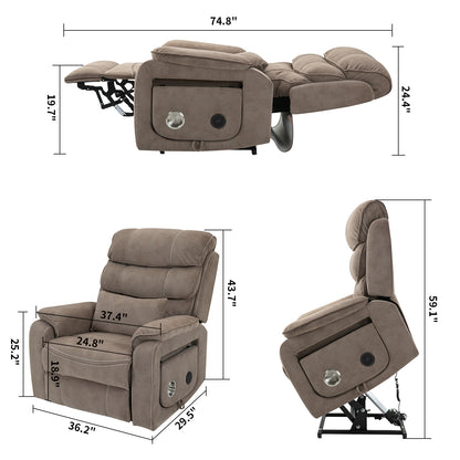 180 Degree Beige Brown Velvet Recliner - Large Lift Chair