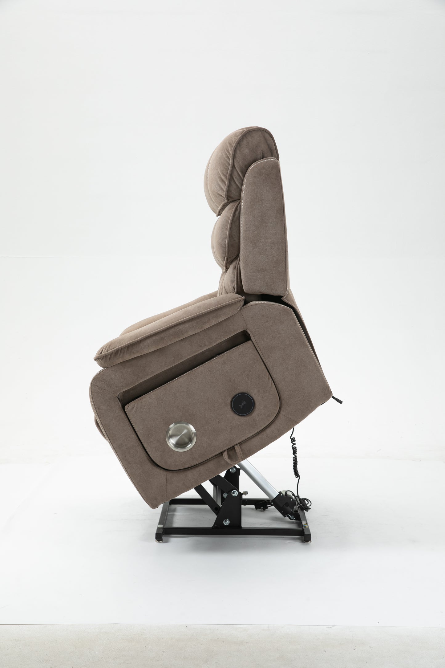 180 Degree Beige Brown Velvet Recliner - Large Lift Chair