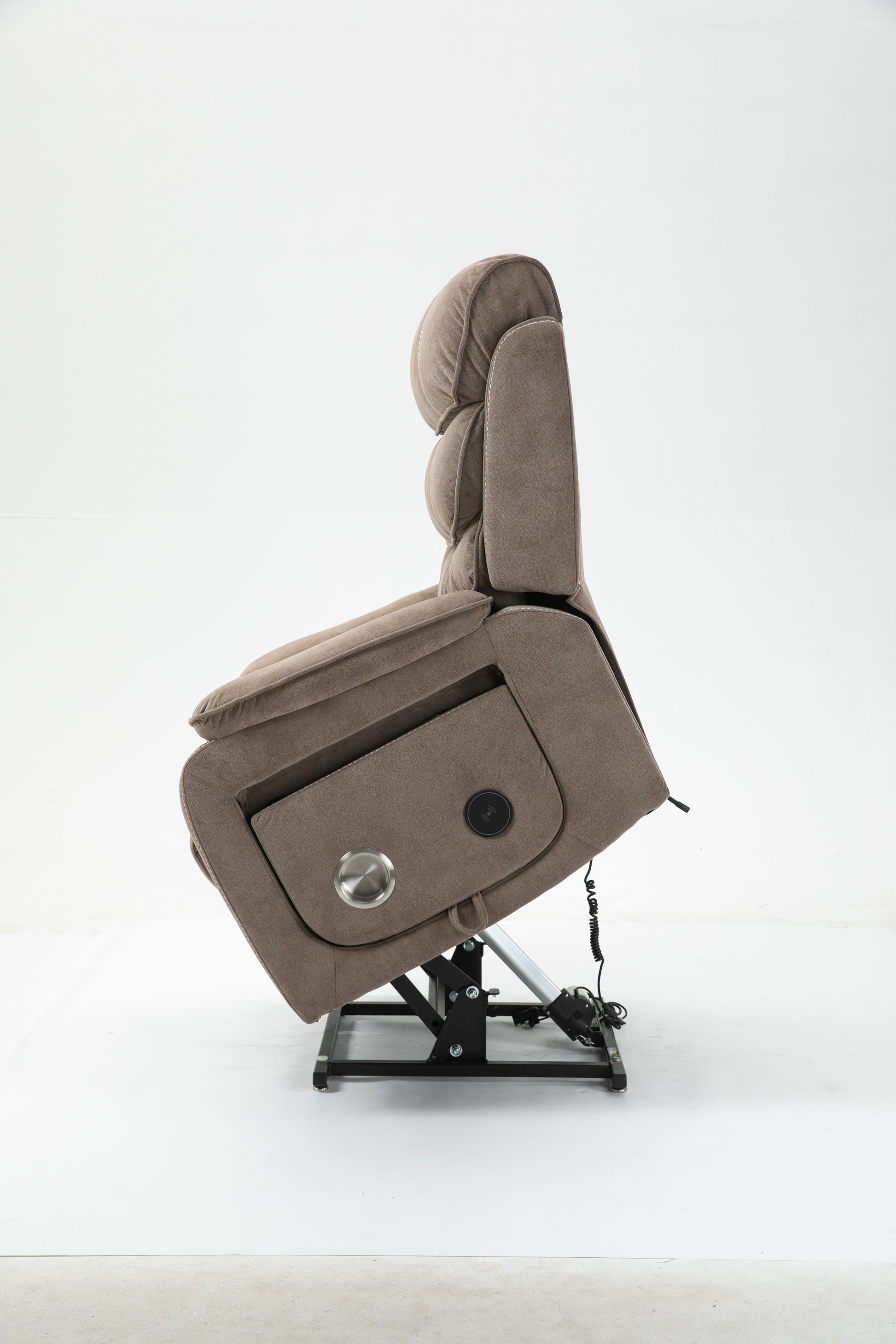 180 Degree Beige Brown Velvet Recliner - Large Lift Chair