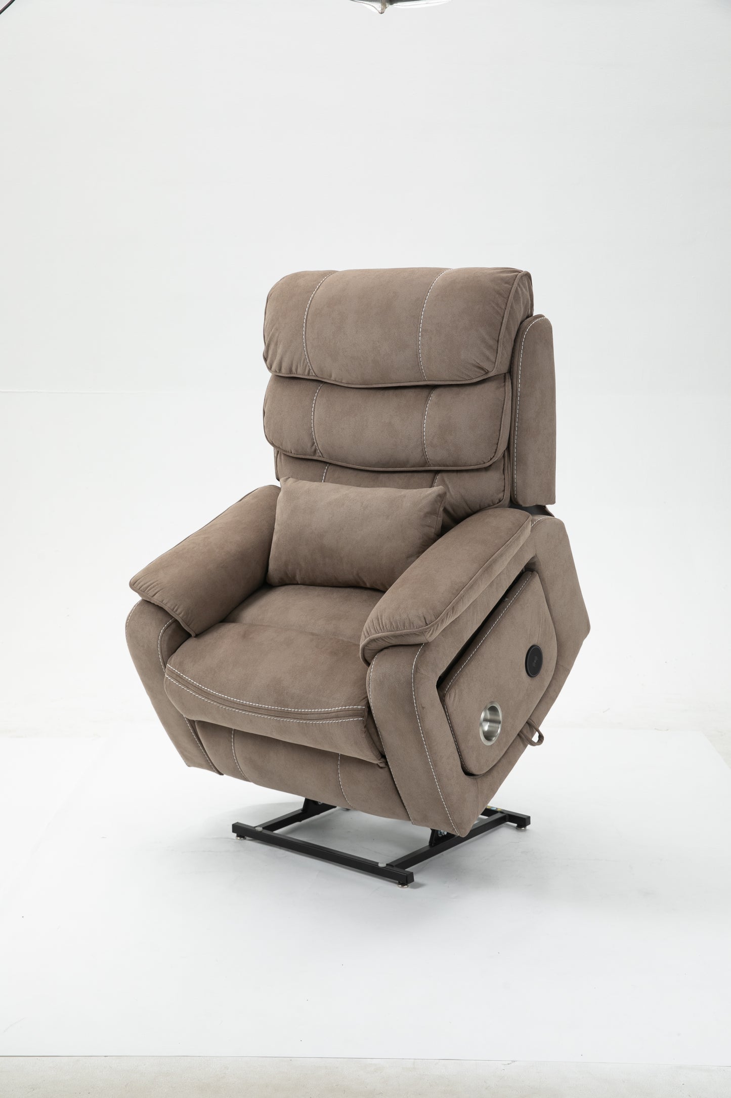 180 Degree Beige Brown Velvet Recliner - Large Lift Chair
