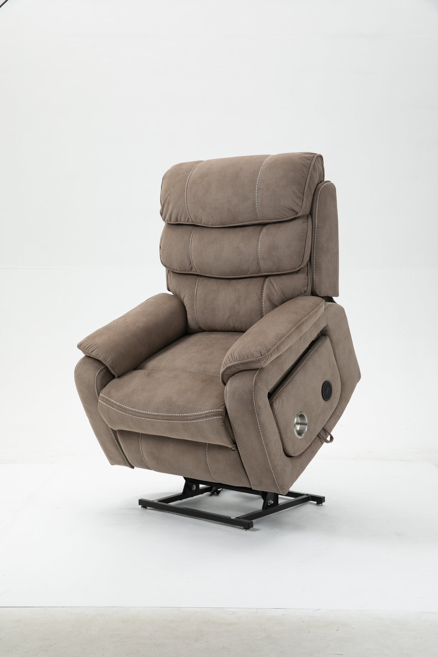180 Degree Beige Brown Velvet Recliner - Large Lift Chair