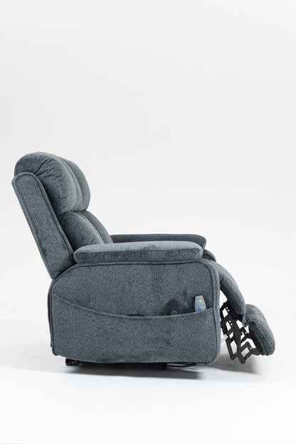 Blue-Green Chenille Power Lift Recliner - Elderly & Big Man
