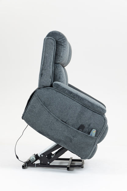 Blue-Green Chenille Power Lift Recliner - Elderly & Big Man