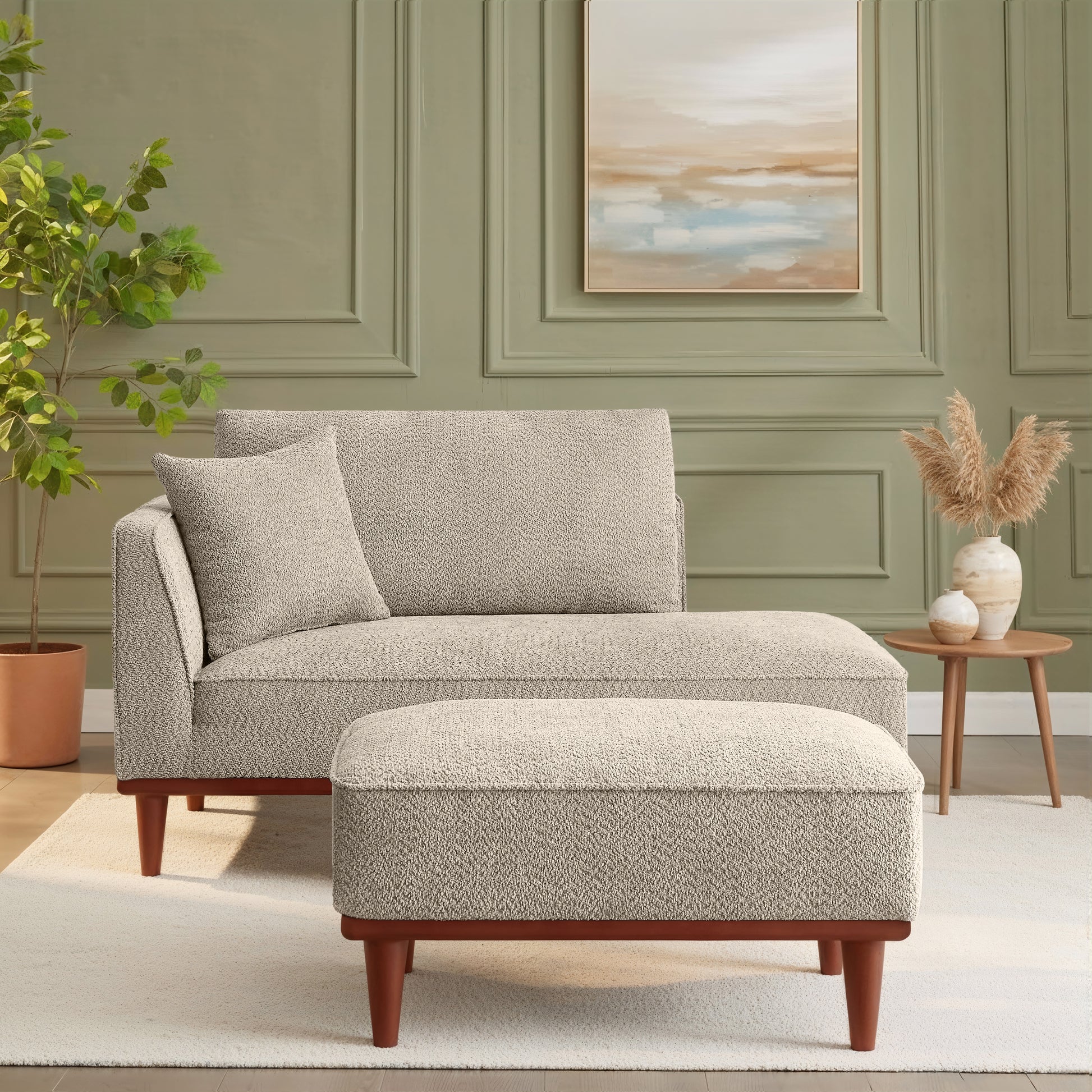 Upholstered Chaise Lounge and Stool for Living Room Bedroom