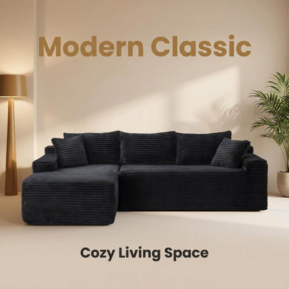 94.5" Black Corduroy L-Sectional Sofa with Reversible Chaise for Living Room