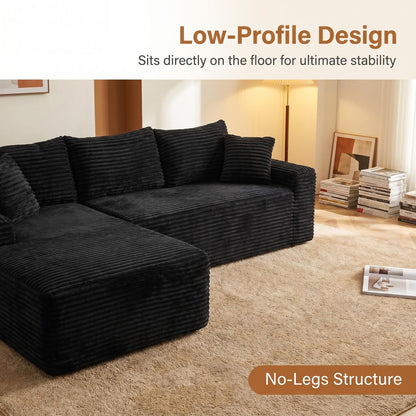 94.5" Black Corduroy L-Sectional Sofa with Reversible Chaise for Living Room
