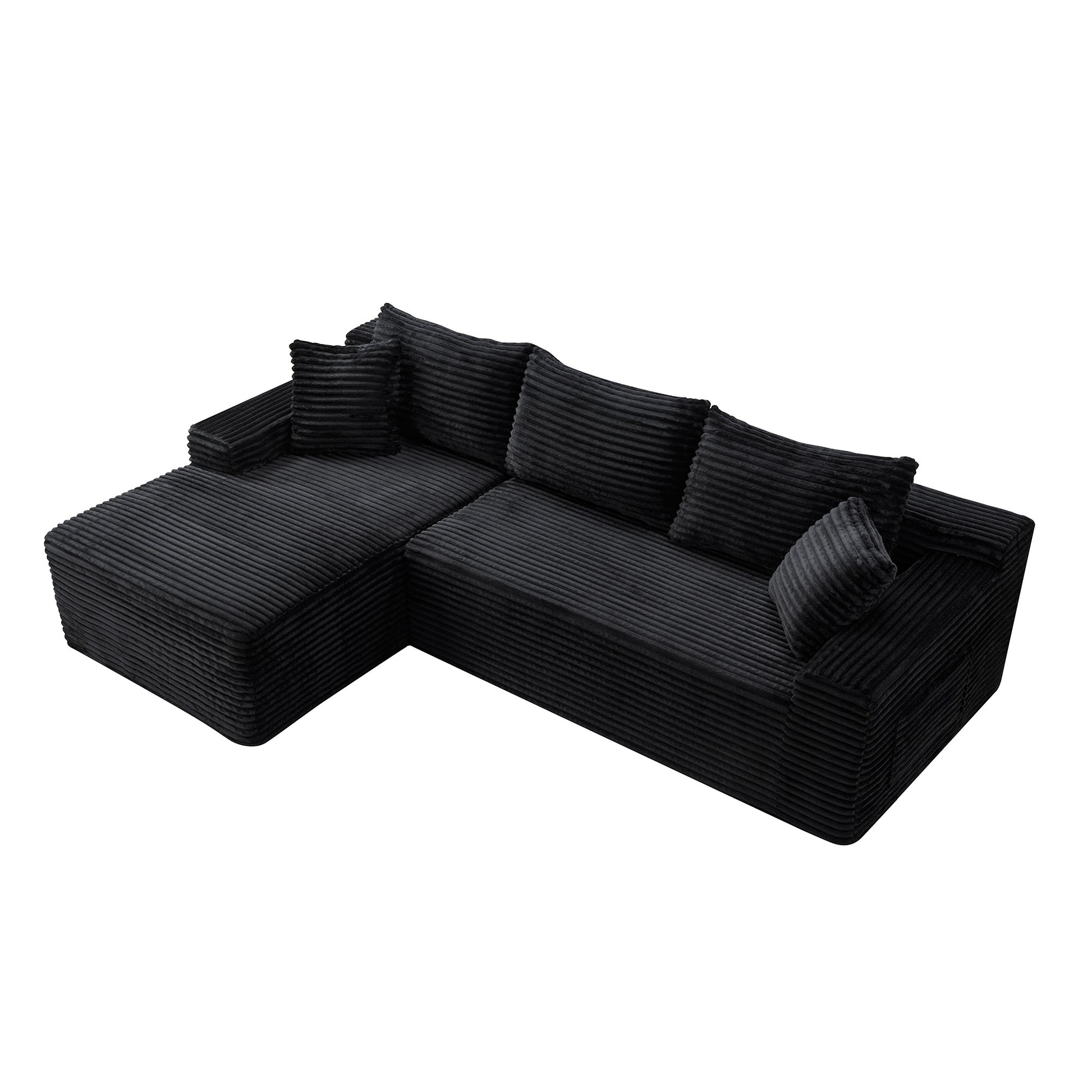 94.5" Black Corduroy L-Sectional Sofa with Reversible Chaise for Living Room