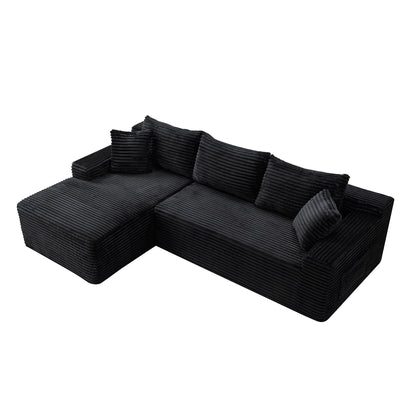 94.5" Black Corduroy L-Sectional Sofa with Reversible Chaise for Living Room