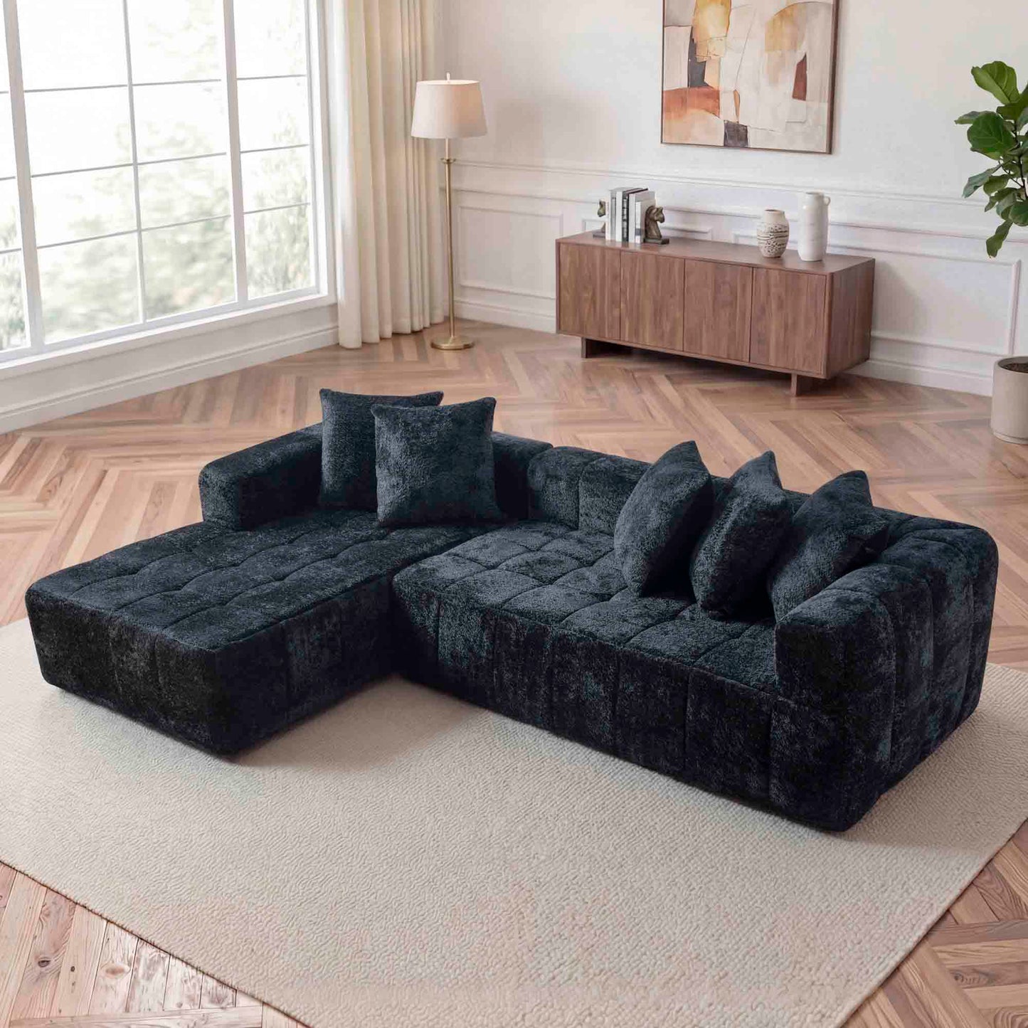 107.9"Cloud Modular Sectional Sofa Couch with L-Shape Chaise,Modern Minimalist Upholstered Couches for Living Room Bedroom,Deep Seat Corner Couch,No Assembly Required