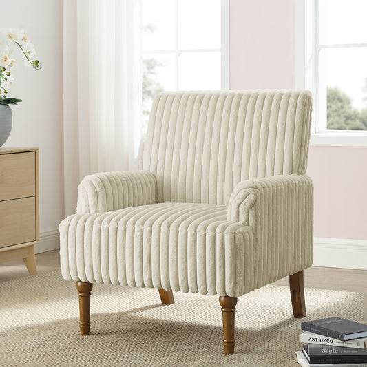 Modern Accent Chair with 3.5cmW Wide Wale Corduroy, 9" Solid Wood Legs, Comfortable Upholstered Armchair in Beige for Living Room