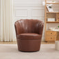 Brown Petal Swivel Chair – 360° Spin Metal Base, Genuine Top-Grain Leather Wing-Back Desk Chair, Curved Fluted Design Home Office Accent Seat