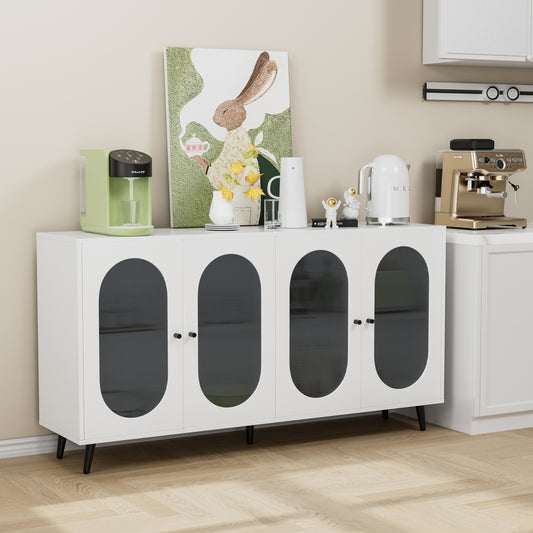60" White MDF Buffet Cabinet with Storage Doors