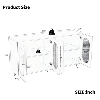 60" White MDF Buffet Cabinet with Storage Doors