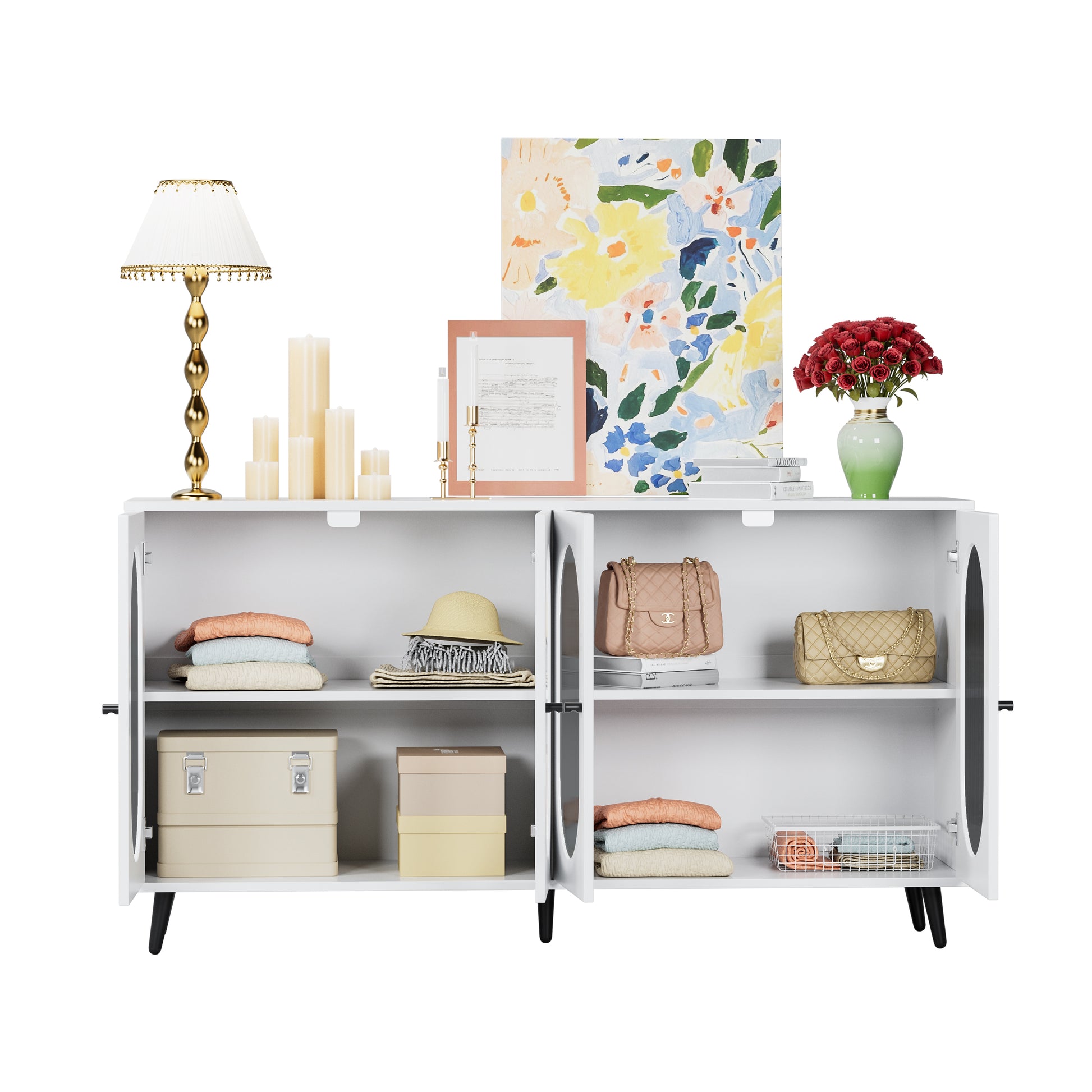 60" White MDF Buffet Cabinet with Storage Doors