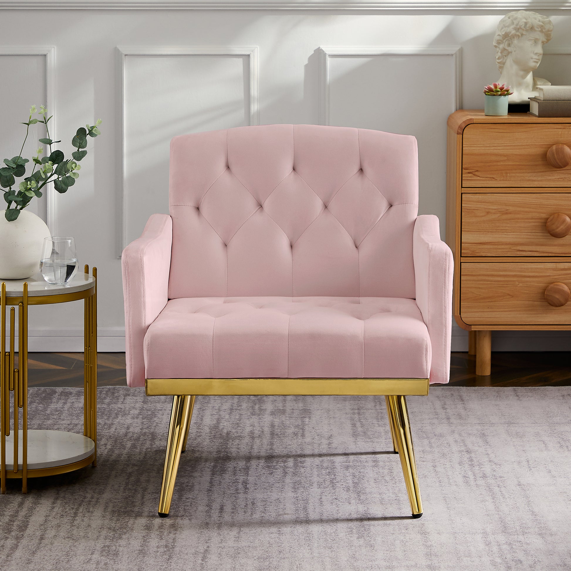 PINK velvet armchair with metal  legs