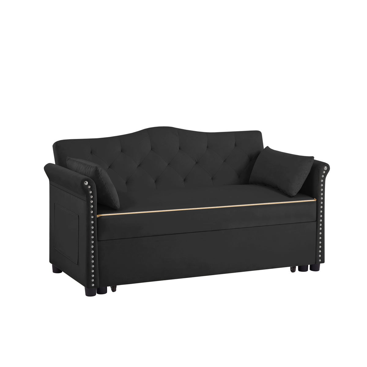 Black Velvet Sofa Bed - Converts to Bed for Living Room